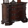 Brown Cherry Traditional Ornate Nightstand Bedside Table with Three Storage Drawers Solid Wood Scrollwork Bedroom Furniture