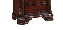 Brown Cherry Traditional Ornate Nightstand Bedside Table with Three Storage Drawers Solid Wood Scrollwork Bedroom Furniture