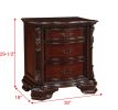 Brown Cherry Traditional Ornate Nightstand Bedside Table with Three Storage Drawers Solid Wood Scrollwork Bedroom Furniture