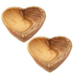 Charming & Versatile Petite Hand-Carved Olive Wood Heart Trinket Bowls (Set of 2)