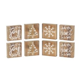 Christmas Plaque (Set of 8) 6"SQ Wood
