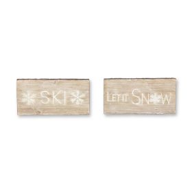 Let It Snow and Ski Plaque (Set of 2) 15.75"L x 7.75"H MDF