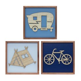 Framed Tent/Camper/Bike (Set of 3) 10"SQ MDF/Wood