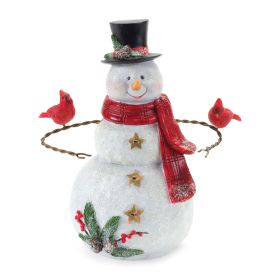 Snowman w/Cardinals 9"H Resin