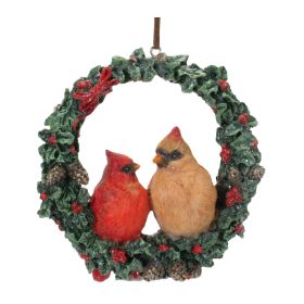 Cardinal Wreath Ornament (Set of 4) 4.5"H Resin