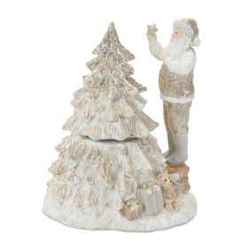 Santa w/Tree (Set of 2) 7"H Resin 3 AAA Batteries, Not Included