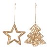 Star and Tree Ornament (Set of 12) 6"H Iron/Rattan