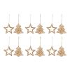 Star and Tree Ornament (Set of 12) 6"H Iron/Rattan