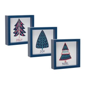 Noel, Jolly and Joy Tree Sign (Set of 6) 6"SQ MDF