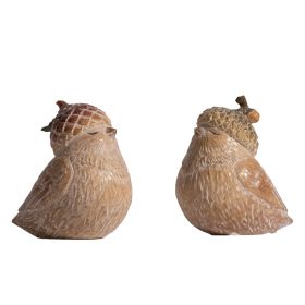 Bird w/Acorn Hat (Set of 6) 3"H Resin