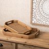 Tray (Set of 2) 15"L x 9.5"W x 2"H, 18"L x 12"W x 2"H Wood/Rattan