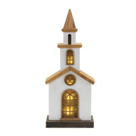 LED Church 13.25"H Wood 2 AA Batteries, Not Included or USB Cord Included