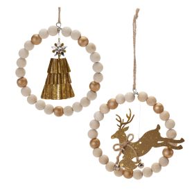 Deer and Tree Ornament (Set of 6) 5.5"H Metal/Wood