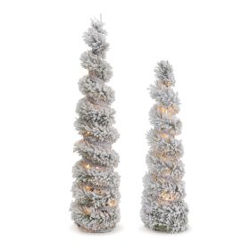 LED Tree Form (Set of 2) 19"H, 25"H Plastic/Rattan UL Plug Included