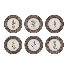 Framed Floral Print (Set of 6) 9.5"D Wood/MDF/Glass