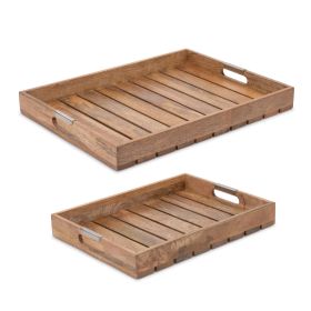 Tray (Set of 2) 16"L x 12"W x 2"H, 20"L x 15"W x 2"H Wood/Iron