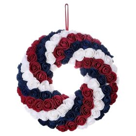 Independence Day Wreath Artificial Blue White Red Flower Hanging Garland for 4th of July Memorial Day Door Decoration - A