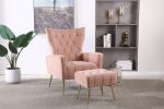 Modern Accent Chair with Ottoman, Comfy Armchair for Living Room, Bedroom, Apartment, Office (Pink) - as Pic