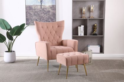 Modern Accent Chair with Ottoman, Comfy Armchair for Living Room, Bedroom, Apartment, Office (Pink) - as Pic