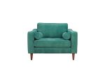 Turquoise Green Anderson Accent Chair Wood Legs Tufted Benchseat Matching Round Bolsters