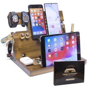 Wooden Phone Docking Station Key Holder Wallet Stand Watch Organizer Men Husband Wife  Anniversary Dad Birthday Nightstand Purse Father Graduation Mal