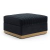 Contemporary Vertical Channel Tufted Velvet Big Size Ottoman Modern Upholstered Foot Rest for Living Room Apartment,Black