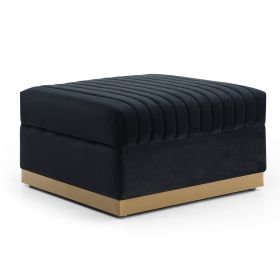 Contemporary Vertical Channel Tufted Velvet Big Size Ottoman Modern Upholstered Foot Rest for Living Room Apartment,Black