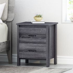 Yeah Depot Blackwashed Wood Night Stand Bedside Table - 2 Drawers, Toolless Assembly