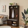 Dark brown, Column Coat Rack with Storage Shoe Cabinet