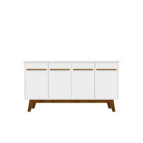 Manhattan Comfort Yonkers 62.99 Sideboard with Solid Wood Legs and 2 Cabinets in White
