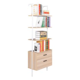 Industrial Bookshelf with Wood Drawers and Matte Steel Frame  YJ