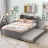 Modern Grey Solid Wood Full Size Bookcase Bed with Trundle