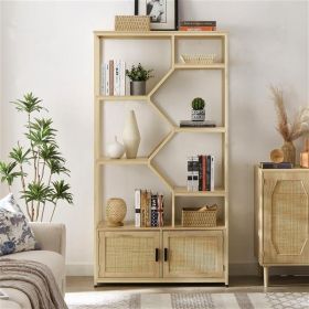 Rattan bookshelf 7 tiers Bookcases Storage Rack with cabinet for Living Room Home Office, Natural, 39.4'' W x 13.8'' D x 75.6'' H. - as picture