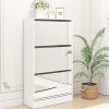 Narrow Shoe Storage Cabinet with Mirror, Wood Slim Shoe Rack 3 Tier Shoe Organizer for Home and Apartment, White - as picture