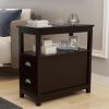 Brown Narrow Night Stand Bedside End Table With Two Drawers And Open Shelf