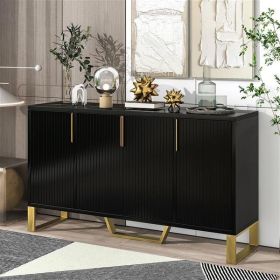 Modern sideboard with Four Doors, Metal handles & Legs and Adjustable Shelves Kitchen Cabinet (Black) - as picture
