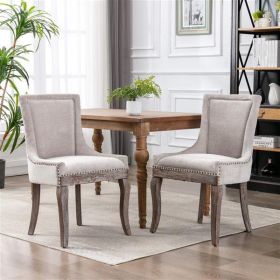 Furniture,Ultra Side Dining Chair, Thickened fabric chairs with neutrally toned solid wood legs, Bronze nail head, Set of 2, Beige - as picture