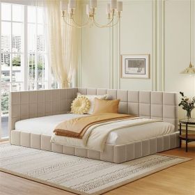 Cozy Chic Full Size Beige Velvet Corner Daybed Sofa Bed