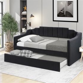 Modern Black Upholstered Twin Daybed Sofa Bed with Trundle