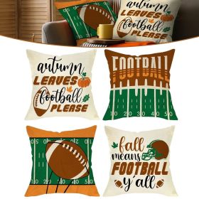 4 Pcs Fall Football Season Pillow Covers 18 x 18 Inch Rugby Sport Helmet Pumpkin Pattern Pillowcase Autumn Leaves Football Please Quote Pillow Cover f