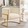 Upholstered Velvet Accent Chair with Golden Metal Stand,Mid-Century Living Room Leisure Chair with Curve Backrest -Cream - as Pic