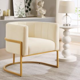 Upholstered Velvet Accent Chair with Golden Metal Stand,Mid-Century Living Room Leisure Chair with Curve Backrest -Cream - as Pic