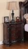 Brown Cherry Traditional Ornate Nightstand Bedside Table with Three Storage Drawers Solid Wood Scrollwork Bedroom Furniture
