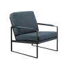 Contemporary Black Square Metal Frame Indigo Blue Accent Chair Home Office Living Room Furniture