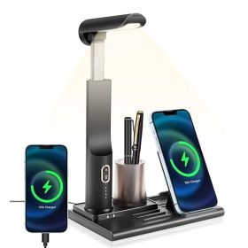 3 In 1 Multifunctional Led Desk Light  With 15W Fast Wireless Charger USB Charging Port Desk Lamp