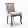 Furniture,Ultra Side Dining Chair, Thickened fabric chairs with neutrally toned solid wood legs, Bronze nail head, Set of 2, Beige - as picture