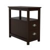 Brown Narrow Night Stand Bedside End Table With Two Drawers And Open Shelf