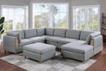 Living Room Furniture Corner Wedge Light Grey Dorris Fabric 1pc Cushion Wedge Sofa Wooden Legs - as Pic
