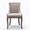 Furniture,Ultra Side Dining Chair, Thickened fabric chairs with neutrally toned solid wood legs, Bronze nail head, Set of 2, Beige - as picture