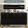 Modern sideboard with Four Doors, Metal handles & Legs and Adjustable Shelves Kitchen Cabinet (Black) - as picture